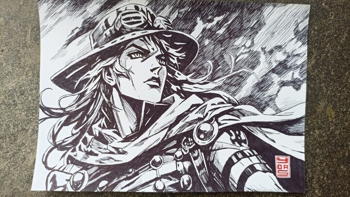 menggambar Gyro Zeppeli dari JoJos bizare adventure, request by viewer