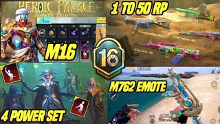 ROYALE PASS MONTH 16 1 TO 50 LEAKS | M762 UPGRADE INGAME EMOTE | 4 NEW POWER SETS & EMOTE !