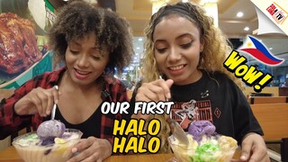 LATINAS try Filipino HALO HALO for the FIRST TIME in The Philippines (Mang Inasal) | Sol&LunaTV Vlog