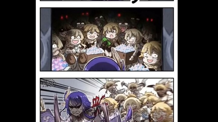 Genshin Impact mourning picture of a group of travelers with perverted faces