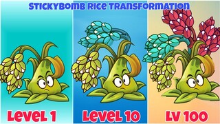 Phân tích sự thay đổi của Stickybomb rice từ level 1 đến Mastery 200 | Plants vs Zombies 2 - MK Kids