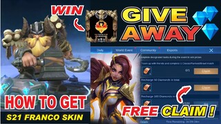 GIVEAWAY Diamond mobile legend or S21 FRANCO BONE CRUSHER First purchase SKIN 2021 GUINEVERE Emblem