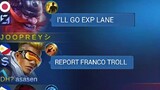 FRANCO DAMAGE BUILD IN EXP LANE🔥 (They said im trolling)