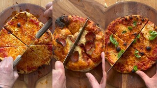 Late-night ASMR: Slicing freshly baked mini pizzas 🍕