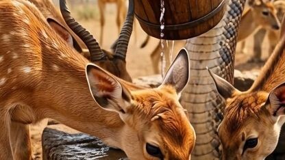 The Snake That Saved the Thirsty Deer 🐍💧#Wildlife #AnimalRescue #NatureIsAmazing #Unbelievable #Vi
