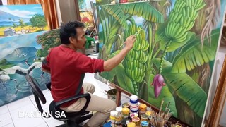 Lukisan Pohon Pisang Berbuah / Banana Tree Painting / Acrylic Painting by Dandan SA