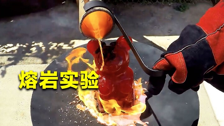 Điều gì sẽ xảy ra khi dung nham 1200°C đổ lên một chú gấu kẹo dẻo khổng lồ?