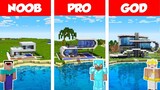 Minecraft NOOB vs PRO vs GOD: MODERN BEACH HOUSE BUILD CHALLENGE in Minecraft / Animation