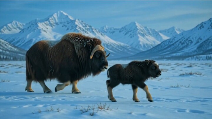 Musk Ox Protects Its Calf in Winter | Surviving the Arctic Cold | Wildlife 4K
