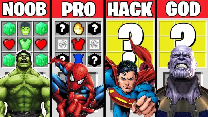 Minecraft Battle: SUPERHERO CRAFTING CHALLENGE - NOOB vs PRO vs HACKER vs GOD / Minecraft Animation