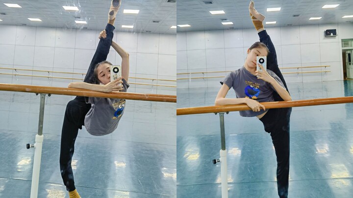 Dancer's daily routine: Leg lifts and leg control in front of the mirror