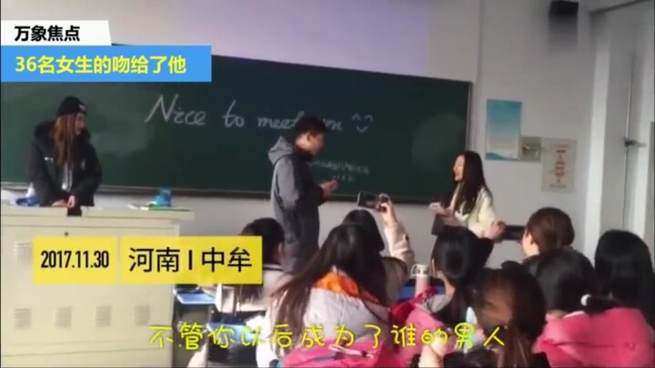 All 36 female classmates gave him kisses