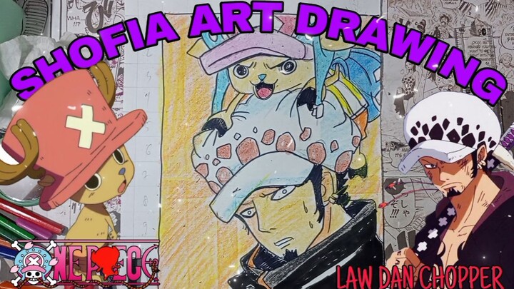 drawing anime one piece, law and chopper