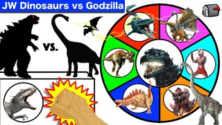 GODZILLA vs JURASSIC WORLD DINOSAURS Spinning Wheel Slime Game w/ Dinosaurs + Godzilla Toys