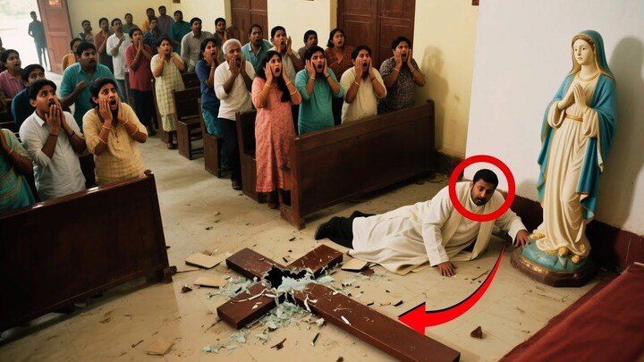 Cross falls during mass in church in India and shocks everyone, priest's reaction is unbelievable