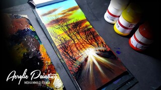 Easy Sunset Acrylic Painting | Tree Silhouette