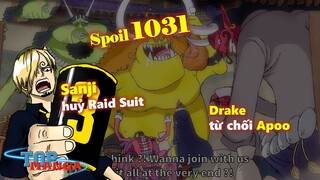 [Spoiler OP 1031]. Sanji phá huỷ Raid Suit, nhờ Zoro giết mình! Drake từ chối Apoo!