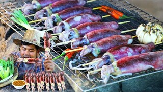 Cooking Octupos BBQ Recipe - Grilled Squid bbq eat with Chili Sauce