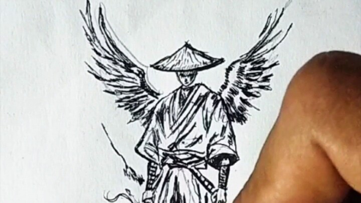 Drawing a Winged Samurai ✍️ #Drawing #Art #DrawingProcess #Samurai #SatisfyingDrawing #AnimeArt