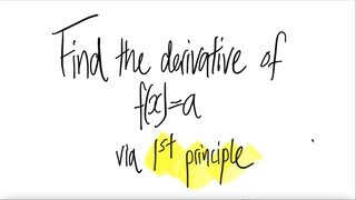 Find the derivative of f(x)=a via 1st principle