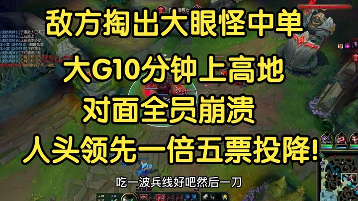 Tim lawan menurunkan champion mid lane Big Eye; pada menit ke-10, sang pemain dengan champion besar 