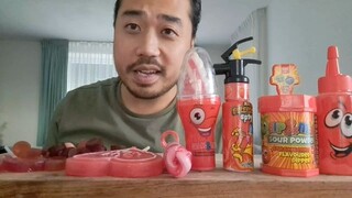 ASMR **RED FOOD** LOLLIPOPS, STRAWBERRY DIPPERS, CANDY SPRAY, GEL CANDY, WINEGUMS 🔴🔴🔴🍭🍬