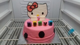 How to make Brithday Cake Hello kitty Fondant | Cara membuat Kue Ultah Hello kitty dari fondant