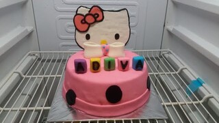 How to make Brithday Cake Hello kitty Fondant | Cara membuat Kue Ultah Hello kitty dari fondant