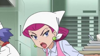 Pokémon final episode: Musashi Kojiro working in the cafeteria of Team Rocket headquarters, meow~