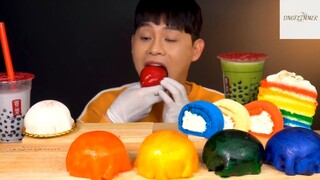 Ăn và cảm nhận bánh sắc màu, bánh kem nhiều tầng sắc màu, trà sữa #anngon