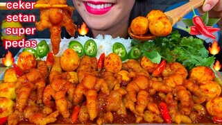 ASMR SPICY CHICKEN FEET, EGG & RICE *CEKER AYAM SETAN SUPER PEDAS MASSIVE Eating Sounds