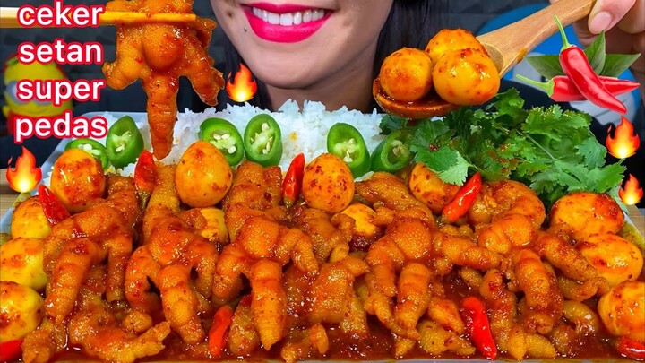 ASMR SPICY CHICKEN FEET, EGG & RICE *CEKER AYAM SETAN SUPER PEDAS MASSIVE Eating Sounds