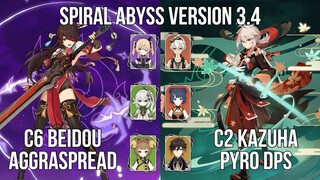 C6 Beidou Aggraspread - C2 Kazuha Pyro DPS | 3.3 - 3.4 Spiral Abyss Floor 12 | Genshin Impact