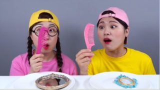 Thử thách đồăn trang điểm sô cô la và đồ thật #mukbang #asmrngon