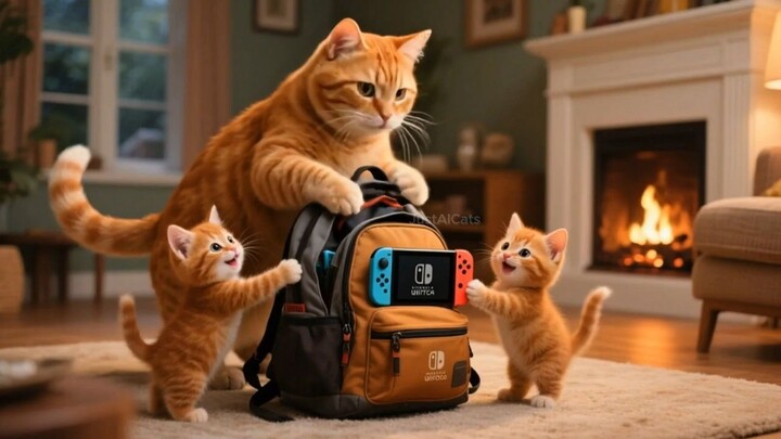 Dad Cat Takes Ginger Kittens Fishing -  Hilarious Camping Moments!