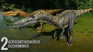Jurassic World Evolution - 2 Acrocanthosaurus & 2 Suchomimus Breakout & Fight! (1080p 60FPS)