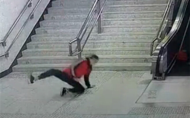 A volunteer leaps to the rescue at a Wuhan metro station!!