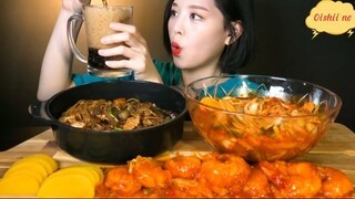 Mì tương đen hải sản, tôm chiên cay 1 #amthuc