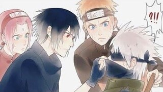 Team 7 trying hard to see Kakashi Sensei's face