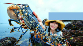 Beachcombing in France, picking up lobsters on a lobster's island