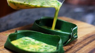 ไข่ป่ามอบ ไร้น้ำมัน  baked egg in the banana leaf cup