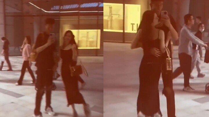 Male college student shows off his mature, bossy girlfriend: flowing long hair and a slip dress perf