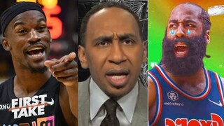 FIRST TAKE "Heat in 4" - Stephen A destroys James Harden against Jimmy Butler in Heat def. 767ers