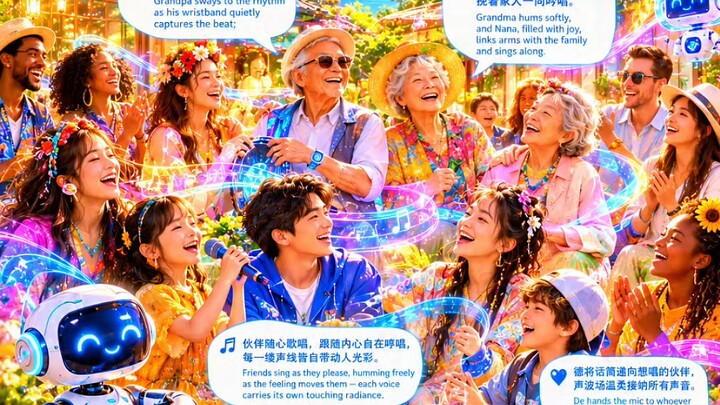 🎤 弦音共聚Melodies Gather✨ 怀旧旋律随声波场缓缓流淌，温柔笼罩小院。Nostalgic melodies drift through the sound field, wrappi