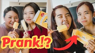 【Prank】Exchanged real butter to ice cream… Let’s see what’s their reaction!!