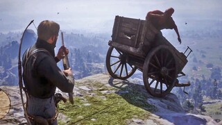 [Red Dead Redemption 2] พระภิกษุรูปหนึ่งกำลังนั่งสมาธิอยู่บนหน้าผา แล้วมีรถม้าพุ่งชนเขาจากด้านหลัง จ