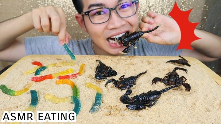 #ASMR eating แมงป่อง ตัวจริง หนอนเยลลี่  #Mukbang scorpion Jelly worm : ขันติ
