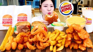 ASMR MUKBANG| 버거킹 햄버거 치킨 치즈볼 치즈스틱 어니언링 먹방 & 레시피 FRIED CHICKEN AND CHEESE BALL EATING