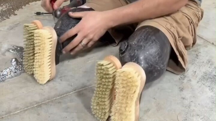 That optimistic guy installed two brushes under each prosthetic leg—wonder if he can clean the floor