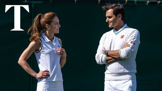 Princess of Wales and Roger Federer play tennis at Wimbledon